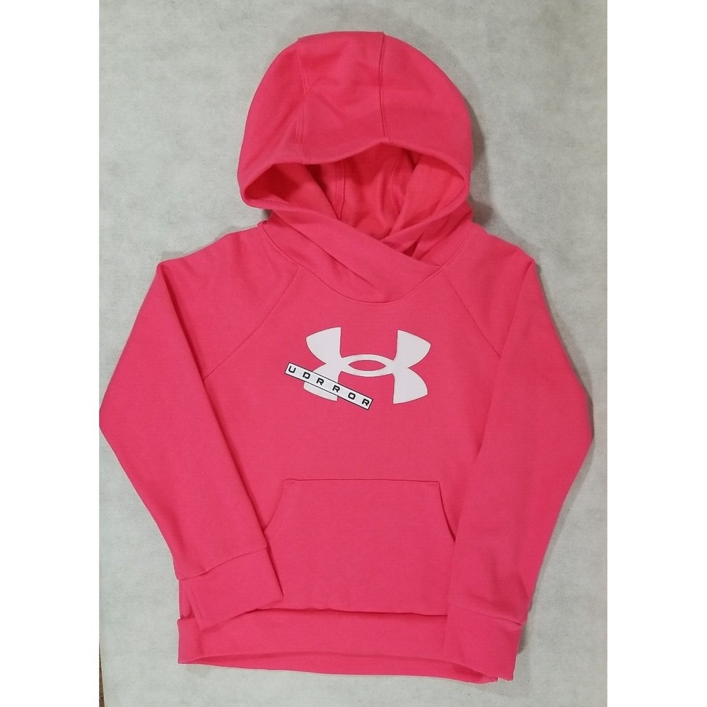 Under Armour Hoodie Girl Size Large Hooded Pullover Sweatshirt Pink‎ Logo NWT